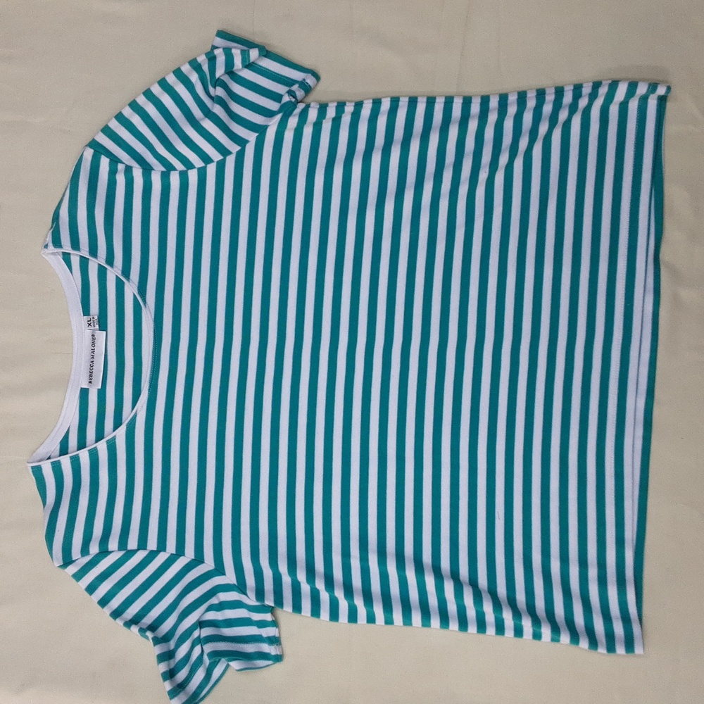 Rebecca Malone Teal And White Stripped T-Shirt XL